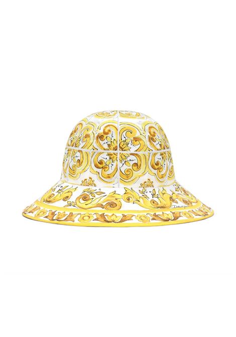 Cappello Da Pescatore Con Stampa Maiolica Gialla DOLCE & GABBANA KIDS | LB4H48-G7E1JH03TN